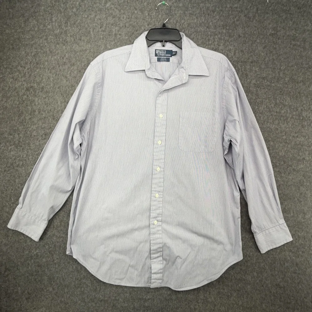 Polo Ralph Lauren Andrew Classic Fit Mens L Blue Stripe Cotton Button Up Shirt